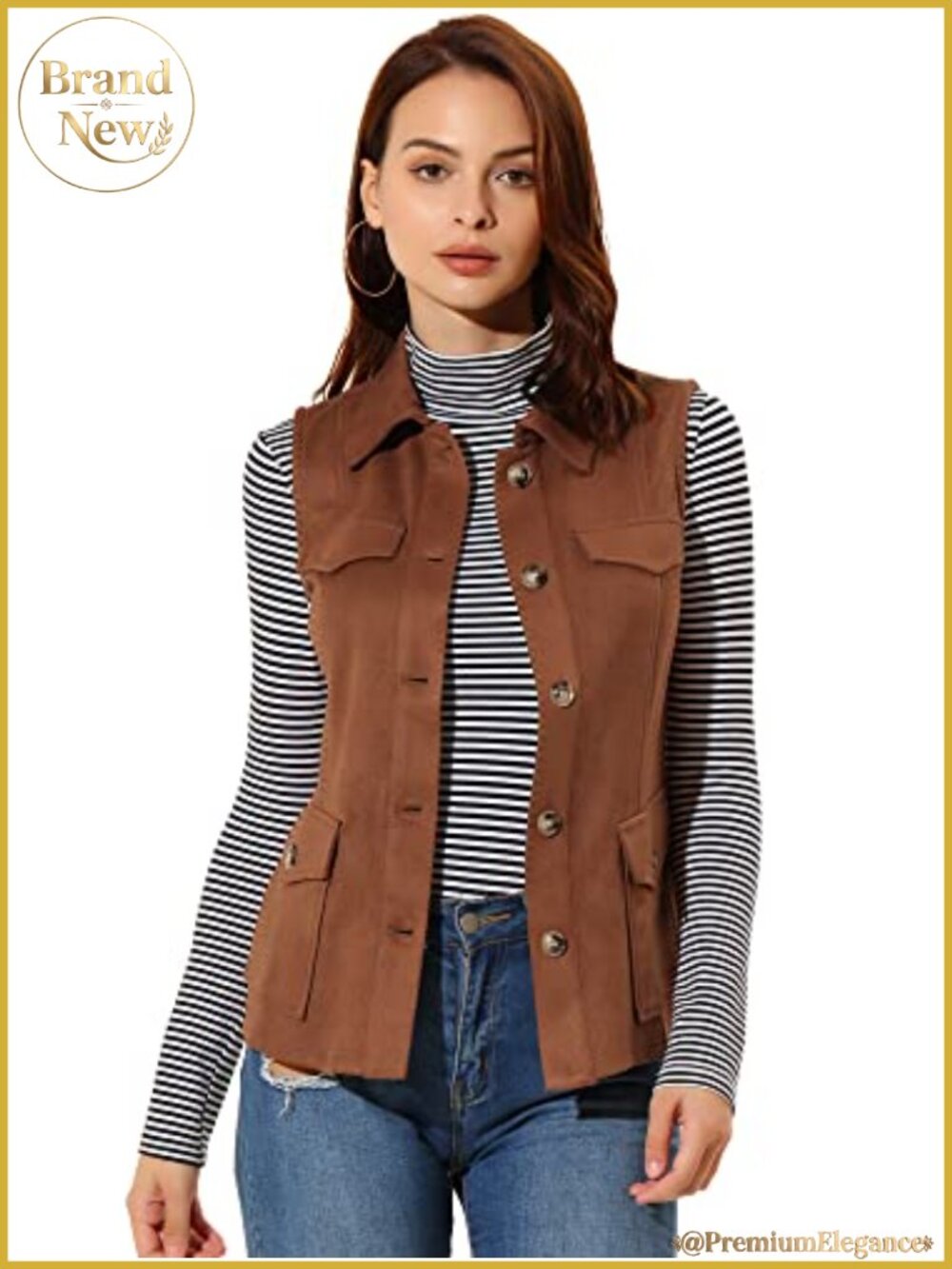 Faux Suede Vest Button Down Pocket Sleeveless Fall Jacket